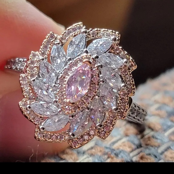 Pink Marquise Cut Cubic Zirconia, Vintage-Inspired Engagement, Wedding, Ring - Picture 7 of 8
